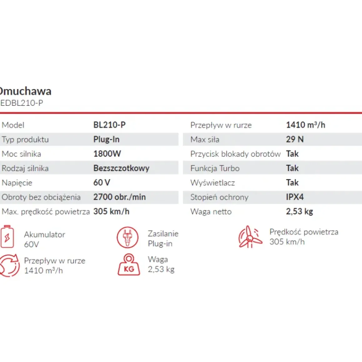 Cedrus BL210-P Dmuchawa akumulatorowa Cedrus 60V BL210-P, bez aku i ładowarki CEDBL210-P