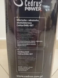 CEDRUS CEDD40LI-SET WKRĘTARKA AKUMULATOROWA 20 V WKRĘTARKO-WIARTARKA 2Ah Z BATERIĄ I ŁADOWARKĄ W WALIZCE EWIMAX- OFICJALNY DYSTRYBUTOR - AUTORYZOWANY DEALER CEDRUS