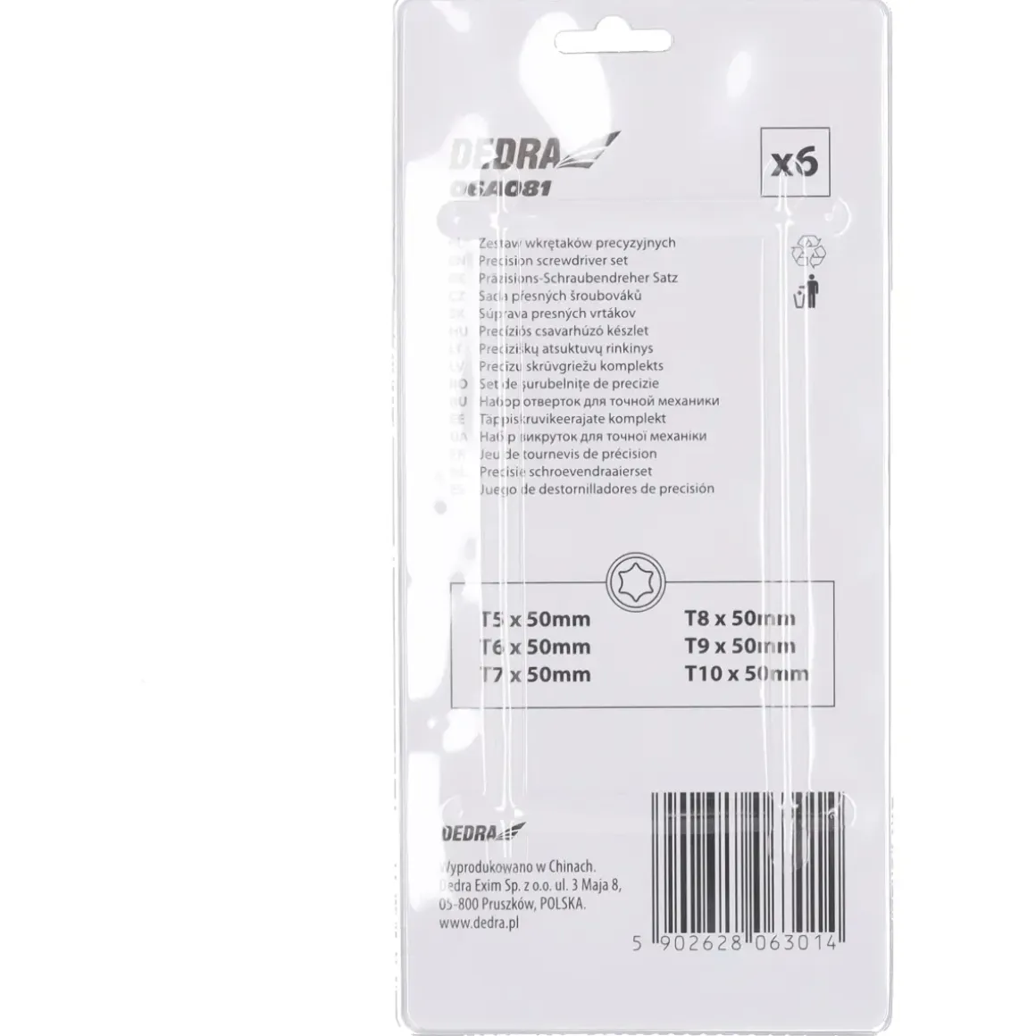 DEDRA 06A081 Zestaw wkrętaków precyzyjnych Torx T5-T10 6 szt. CrV, śrubokręty magnetyczne