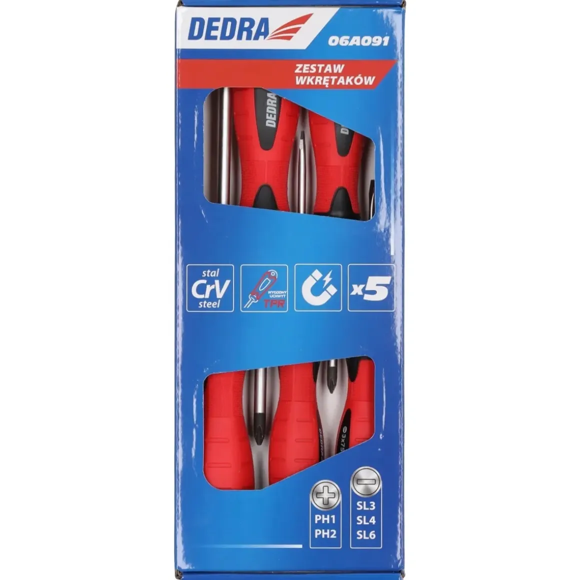 DEDRA 06A091 Zestaw wkrętaków/śrubokrętów 5 szt. stal CrV magnetyczne SL PH