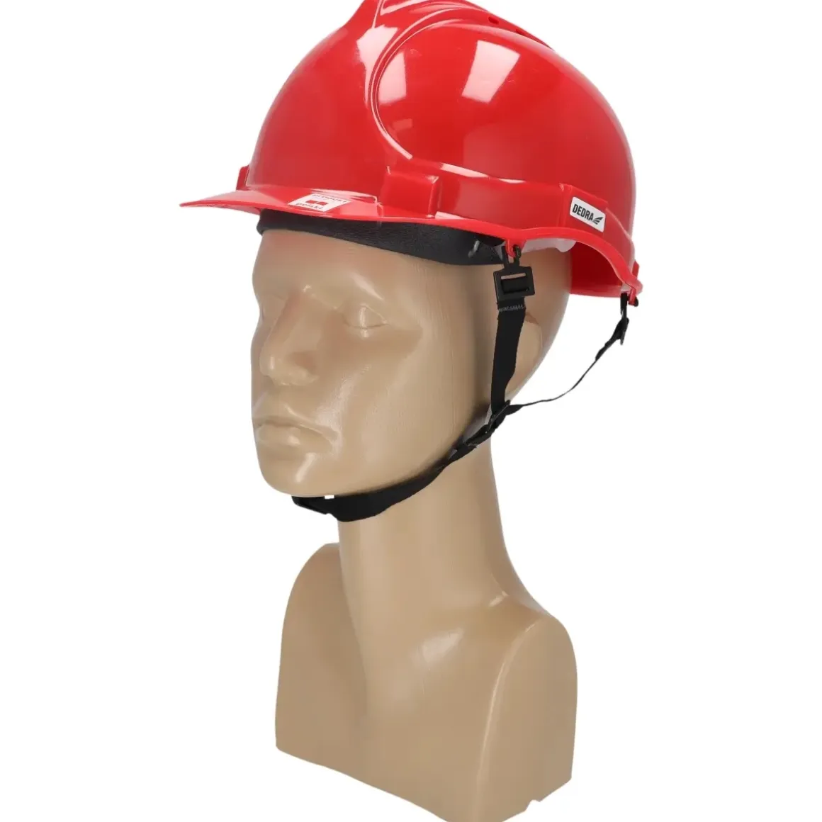 DEDRA BH1085 Kask ochronny czerwony budowlany, hełm BHP, 4-punktowy pasek podbródkowy
