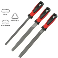 DEDRA 06C006 Pilniki ręczne do metalu 200 mm zestaw 3 szt płaski półokrągły okrągły