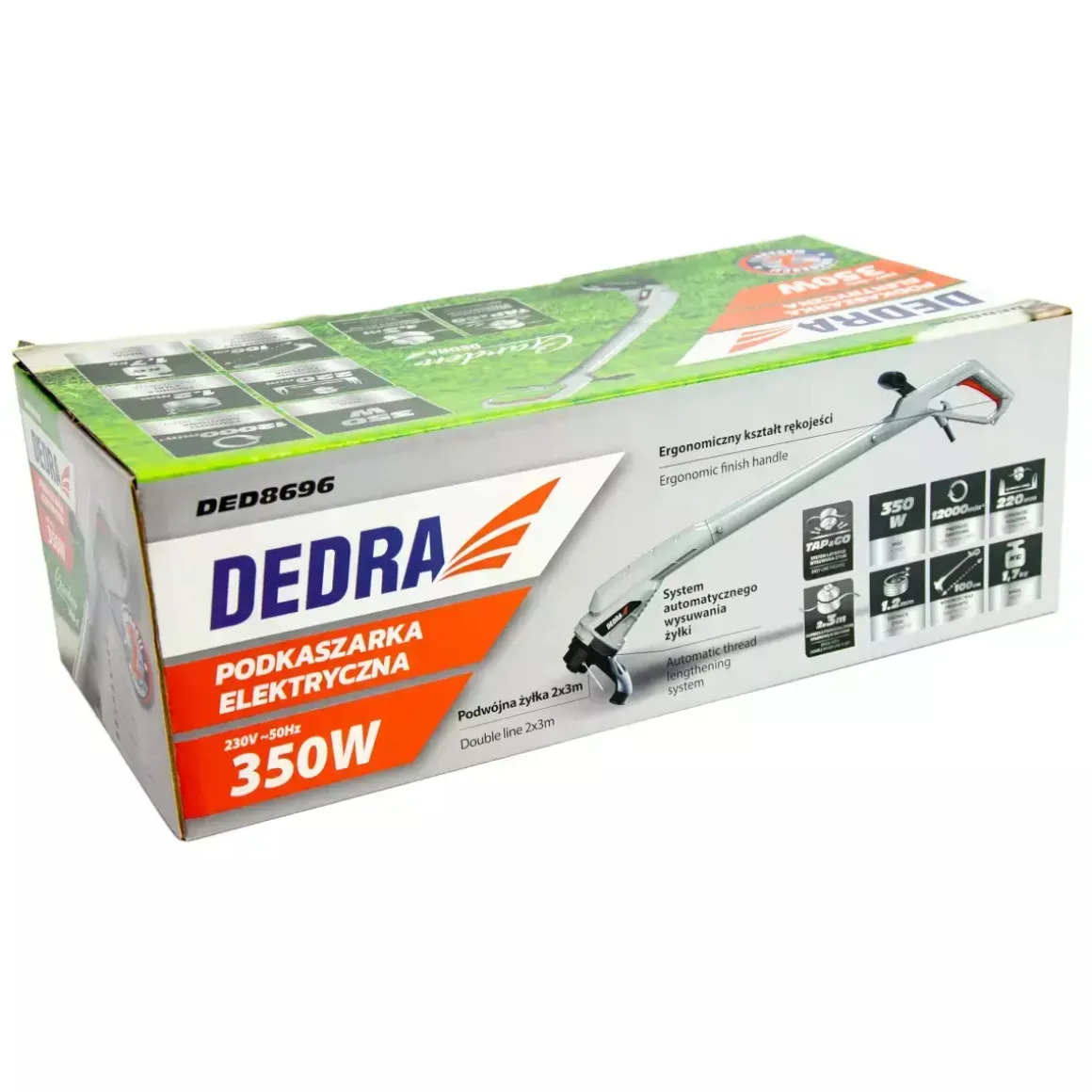DEDRA DED8696 Podkaszarka elektryczna, kosa do trawy 350W, 22 cm, trymer ogrodowy