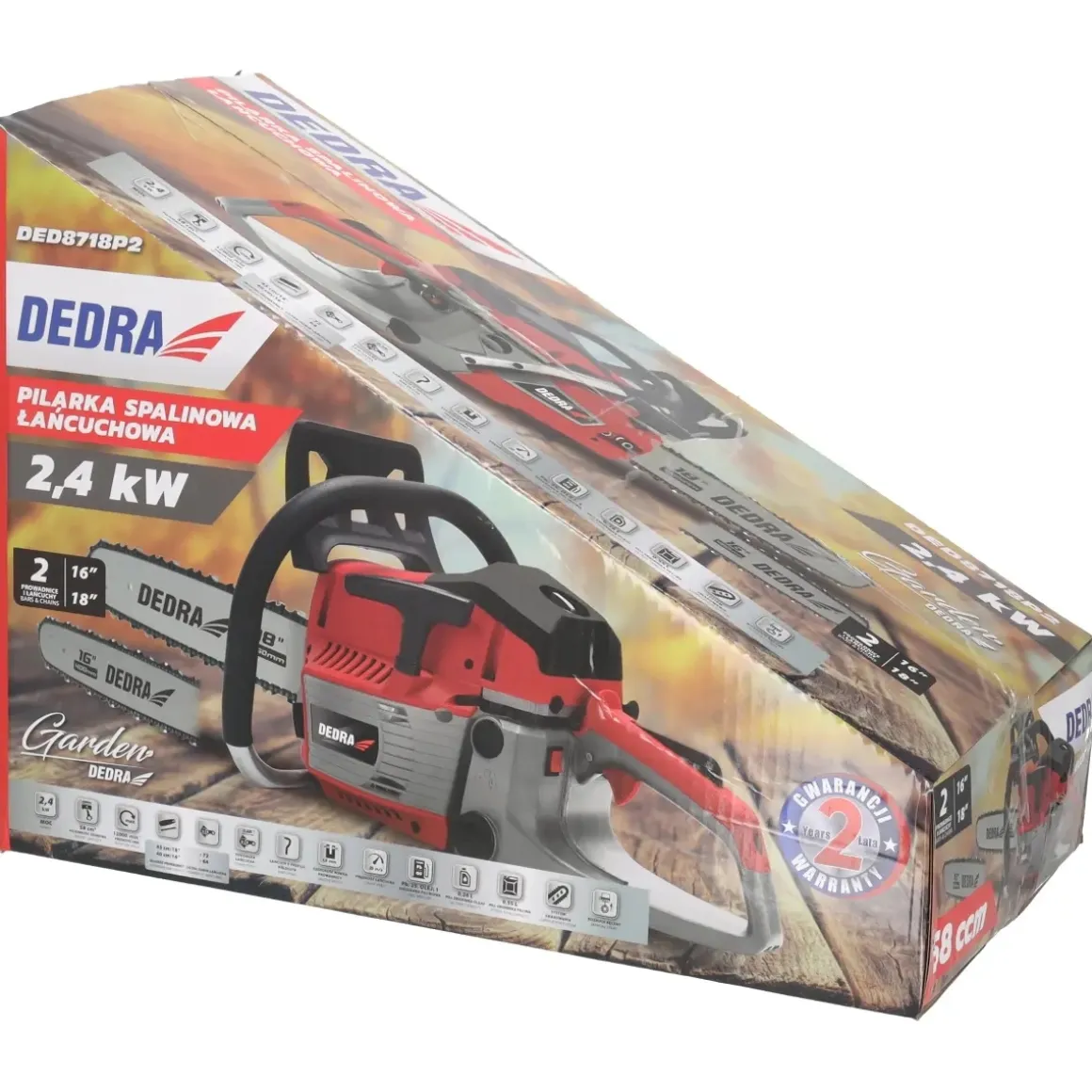 DEDRA DED8718P2 Pilarka spalinowa łańcuchowa 2,4kW 58cc 16/18 cali piła motorowa do drewna