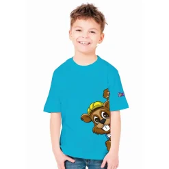DEDRA DEDRUŚ BH5TKT-8 Koszulka dziecięca T-shirt bluzka turkusowa 8/134 cm 100% bawełna