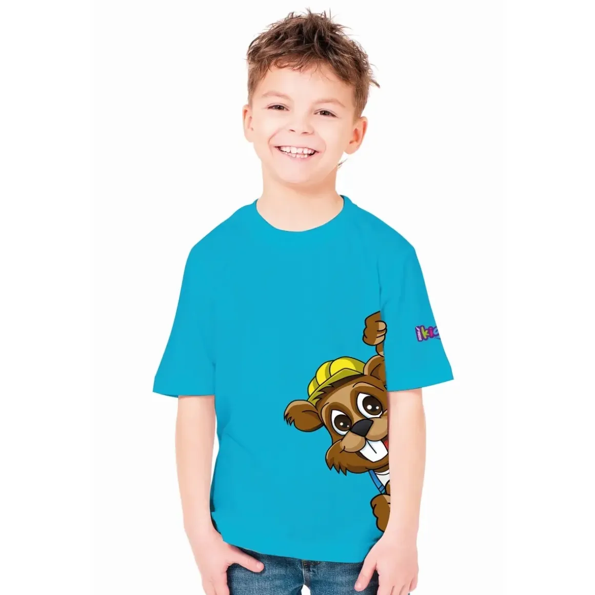 DEDRA DEDRUŚ BH5TKT-8 Koszulka dziecięca T-shirt bluzka turkusowa 8/134 cm 100% bawełna