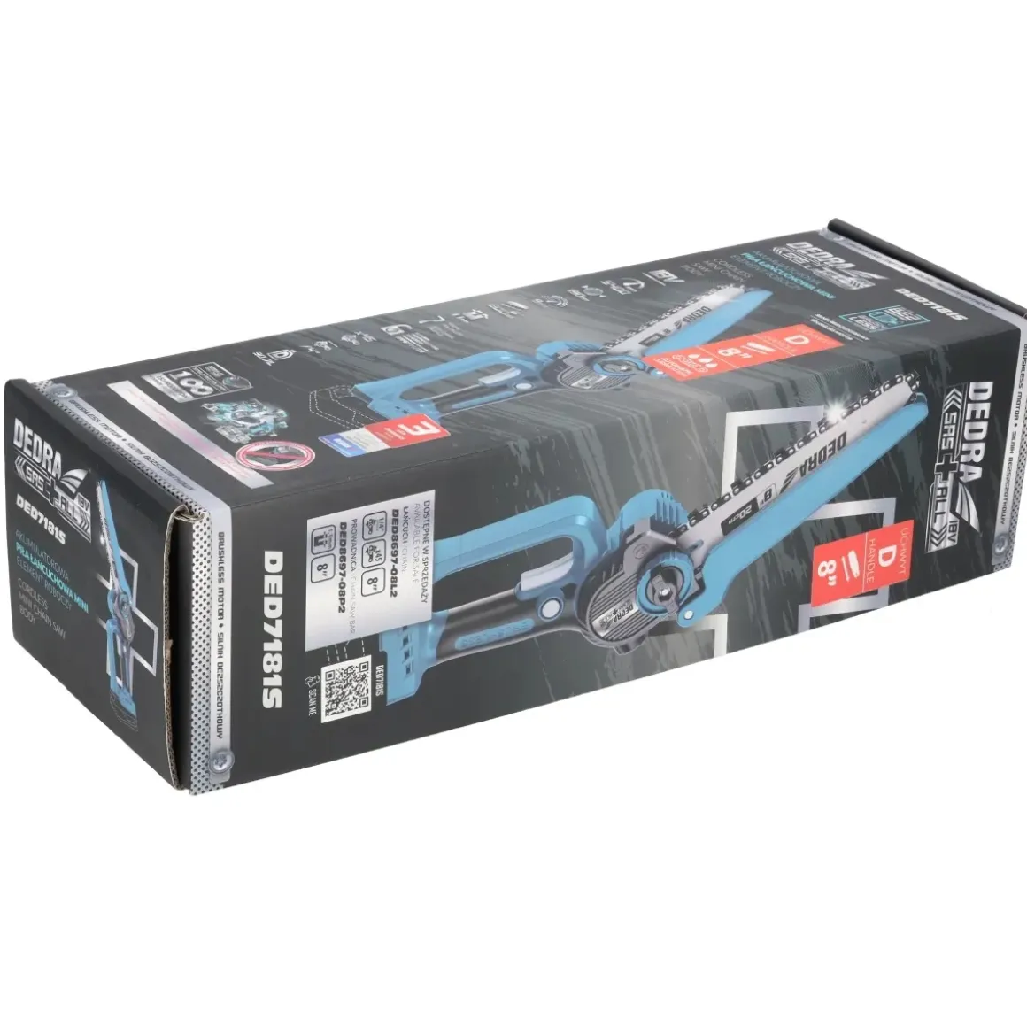 DEDRA DED7181S Mini piła łańcuchowa 8" 18V pilarka akumulatorowa bezszczotkowa 20 cm