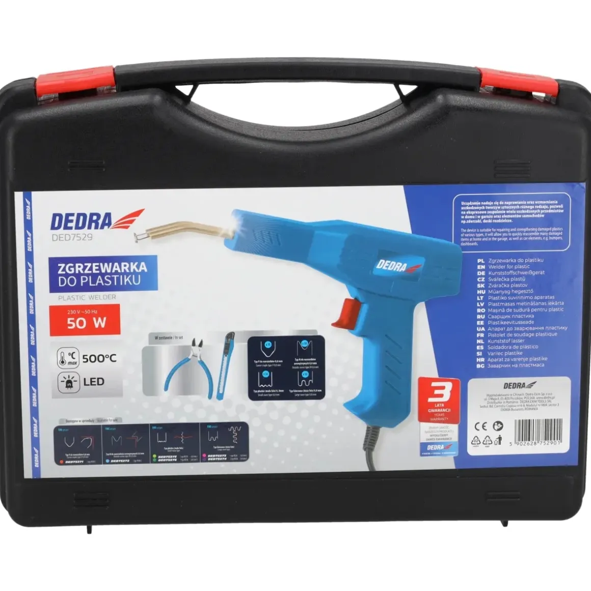 DEDRA DED7529 Zgrzewarka do plastiku 50W 500°C, spawarka tworzyw, zestaw 200 zszywek