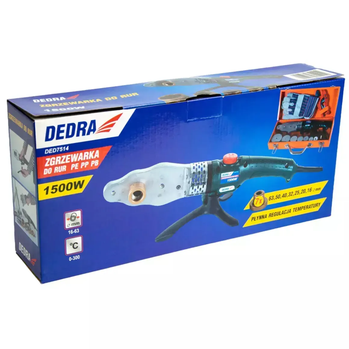 DEDRA DED7514 Zgrzewarka polifuzyjna mufowa do rur PP PE PB 1500W 16-63mm walizka