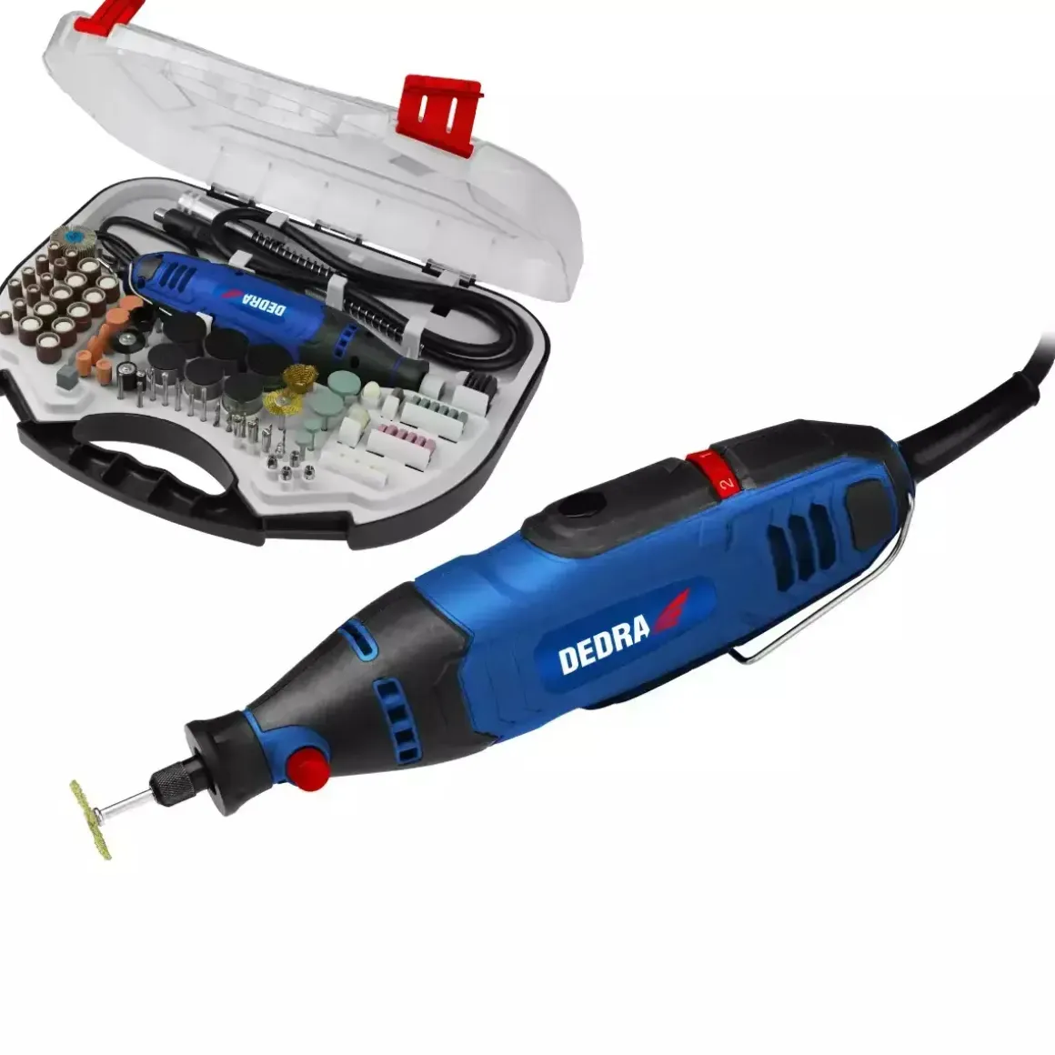 DEDRA DED7944Z2 Miniszlifierka 135W, szlifierka prosta, multitool, 215 szt. walizka