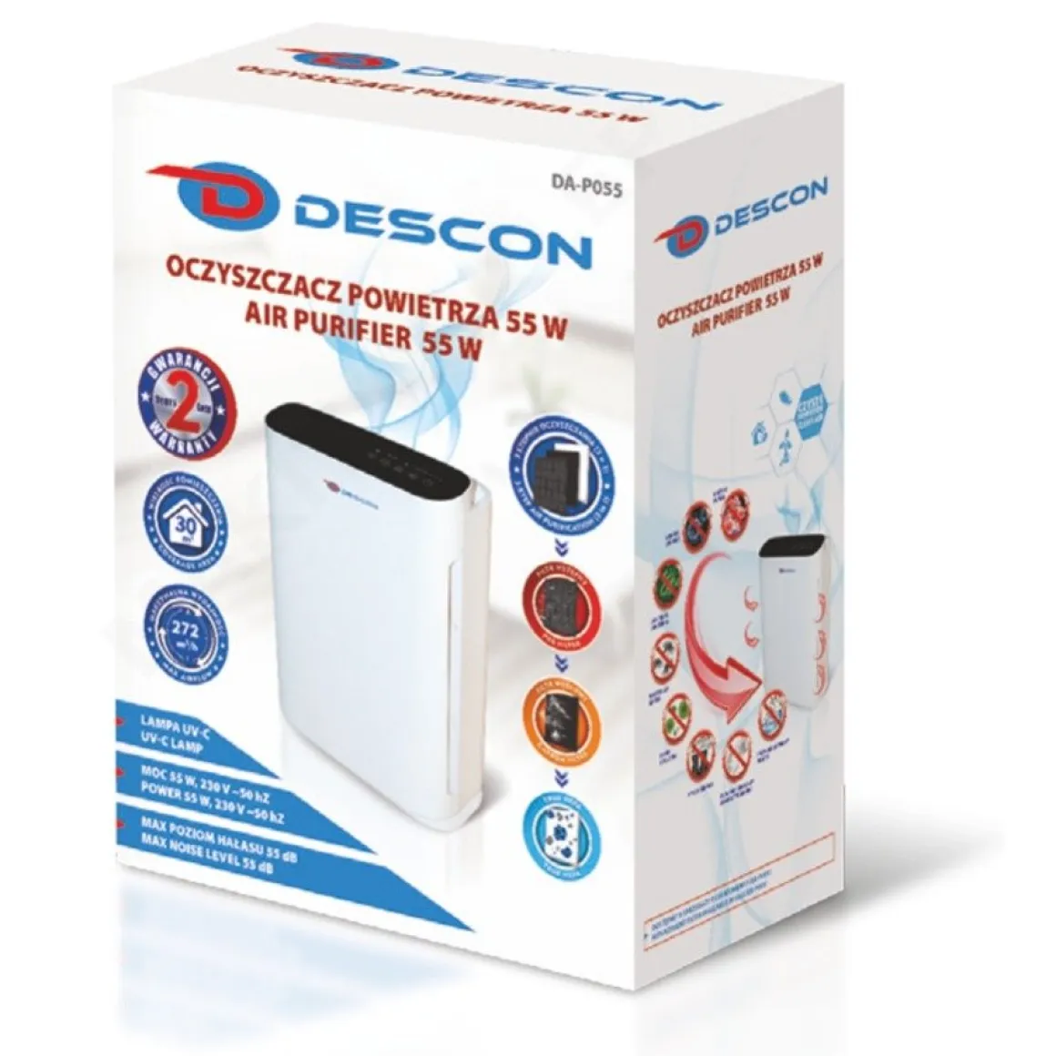DEDRA DESCON DA-P055 OCZYSZCZACZ POWIETRZA COVID-19 NA SMOG ANTYWIRUSOWY KORONAWIRUS POCHŁANIACZ NAWILŻACZ 55W 30m2, WYŚWIETLACZ LCD EWIMAX OFICJALNY DYSTRYBUTOR - AUTORYZOWANY DEALER DEDRA