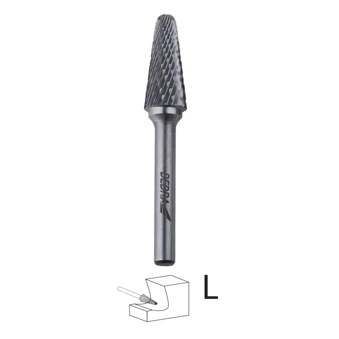 DEDRA 07F682 Frez trzpieniowy stożkowy L 12x28 mm, węglik, pilnik obrotowy, gratownik