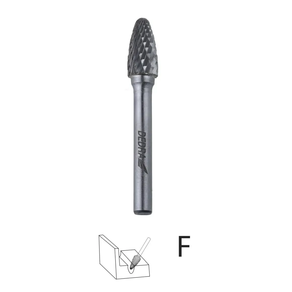 DEDRA 07F653 Frez trzpieniowy widiowy ostrołukowy zaokr. F 12x25 mm, trzpień 6 mm