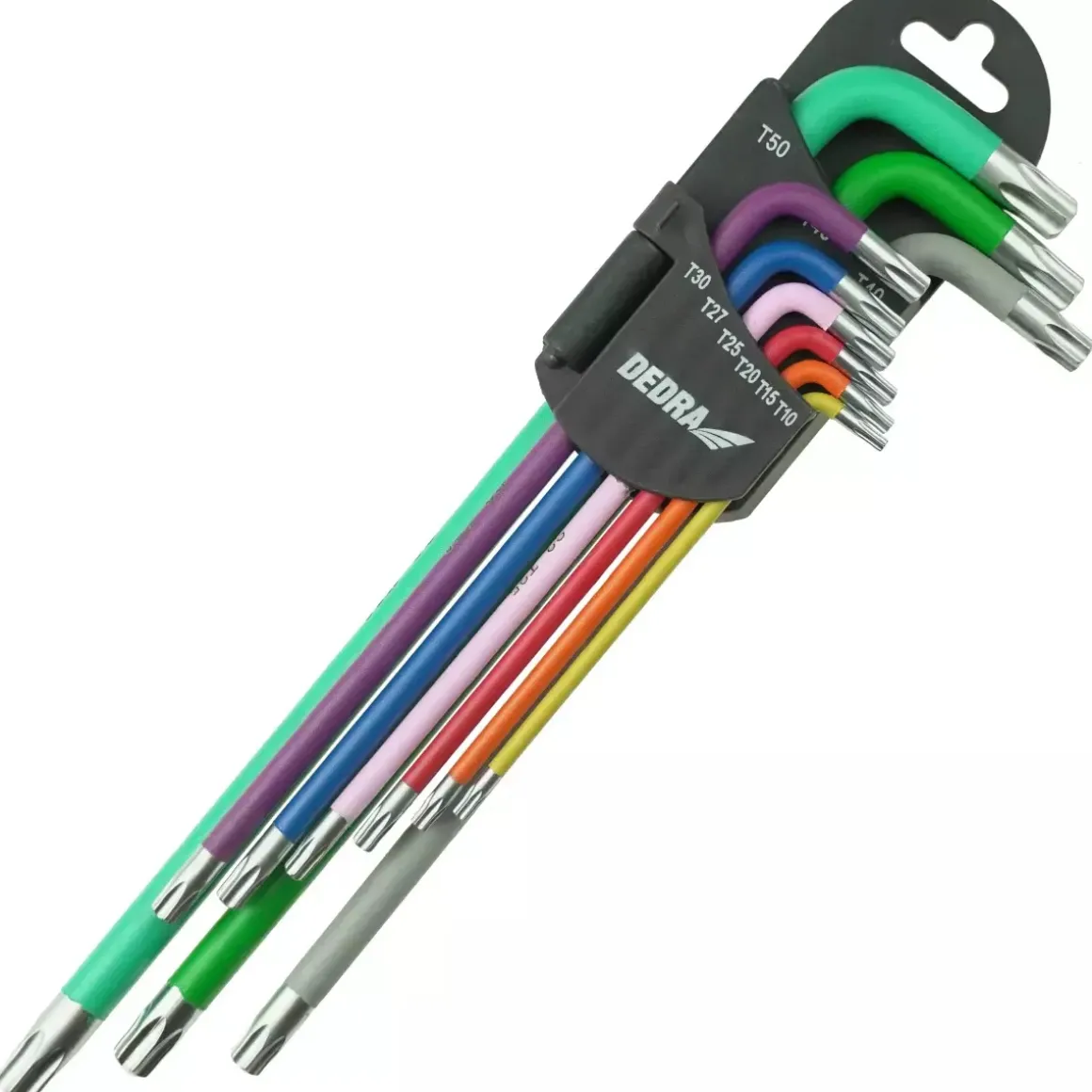 DEDRA 06F225 Klucze TORX extra długie T10-T50 9szt S2, imbusy gwiazdkowe kolor