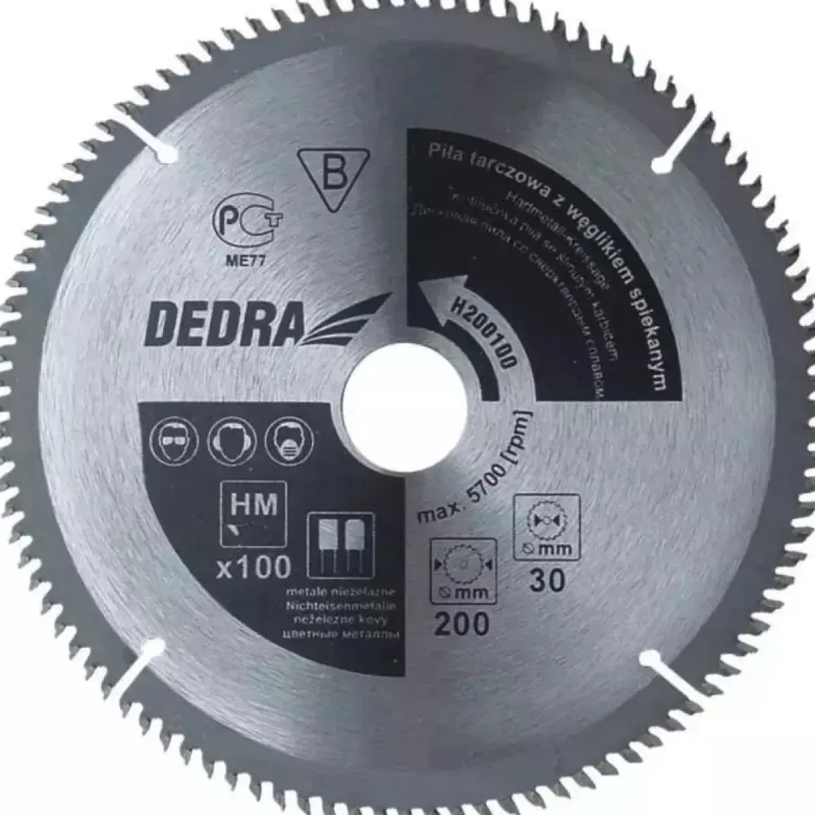 DEDRA H205100 Piła tarczowa do aluminium 205x30 mm 100T, tarcza HM do metali nieżelaznych