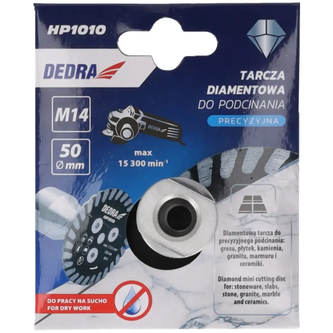 DEDRA HP1010 Tarcza diamentowa do podcinania 50mm M14, mini frez do gresu, płytek, kamienia