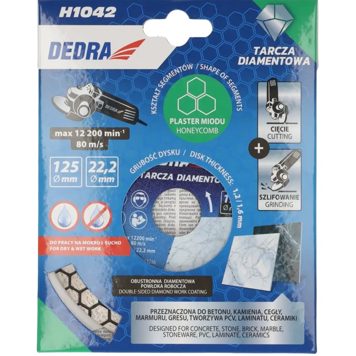 Dedra H1042 Tarcza diamentowa 125mm plaster miodu do gresu betonu, dysk szlifierski