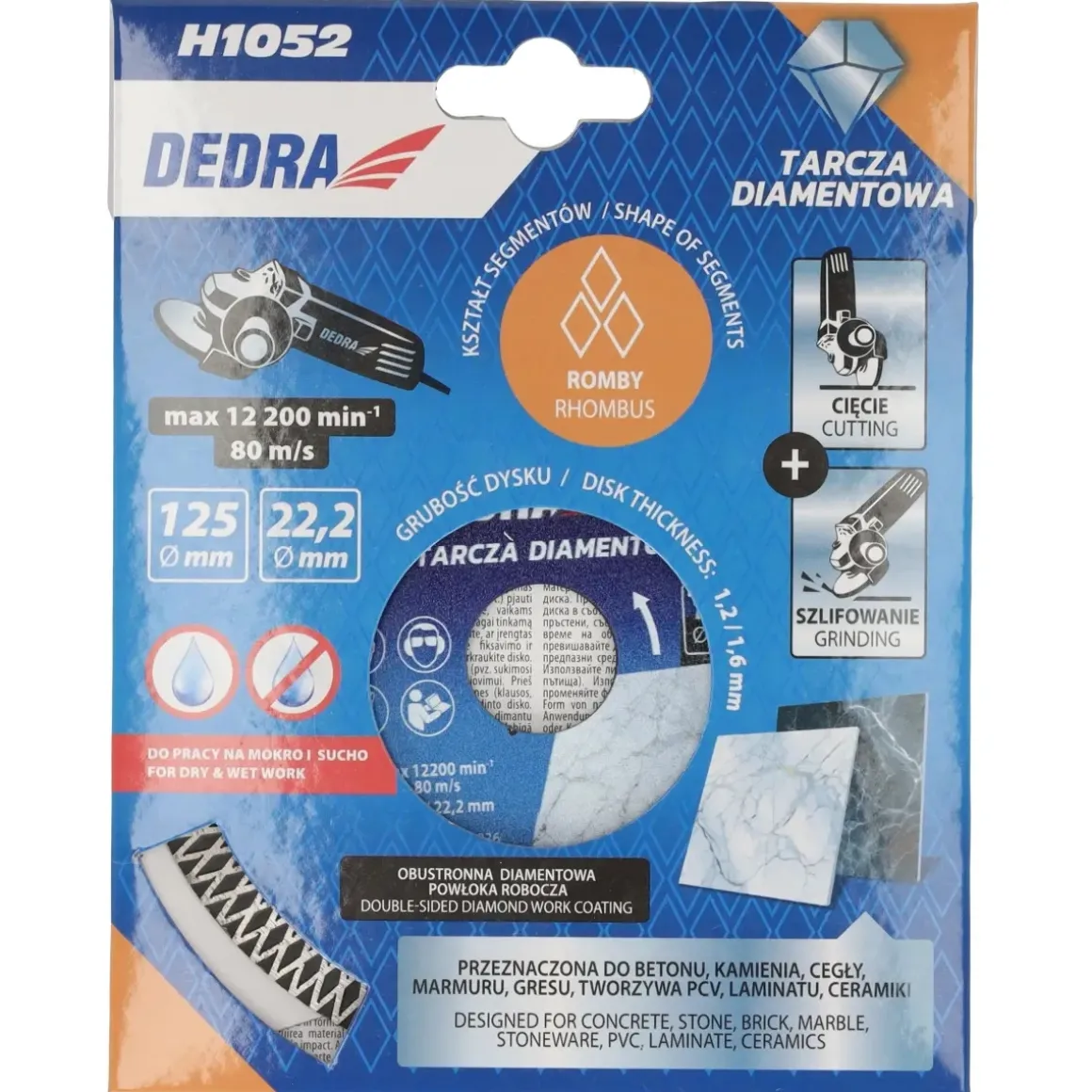 DEDRA H1052 Tarcza diamentowa 125mm romby tnąco-szlifująca do gresu betonu kamienia