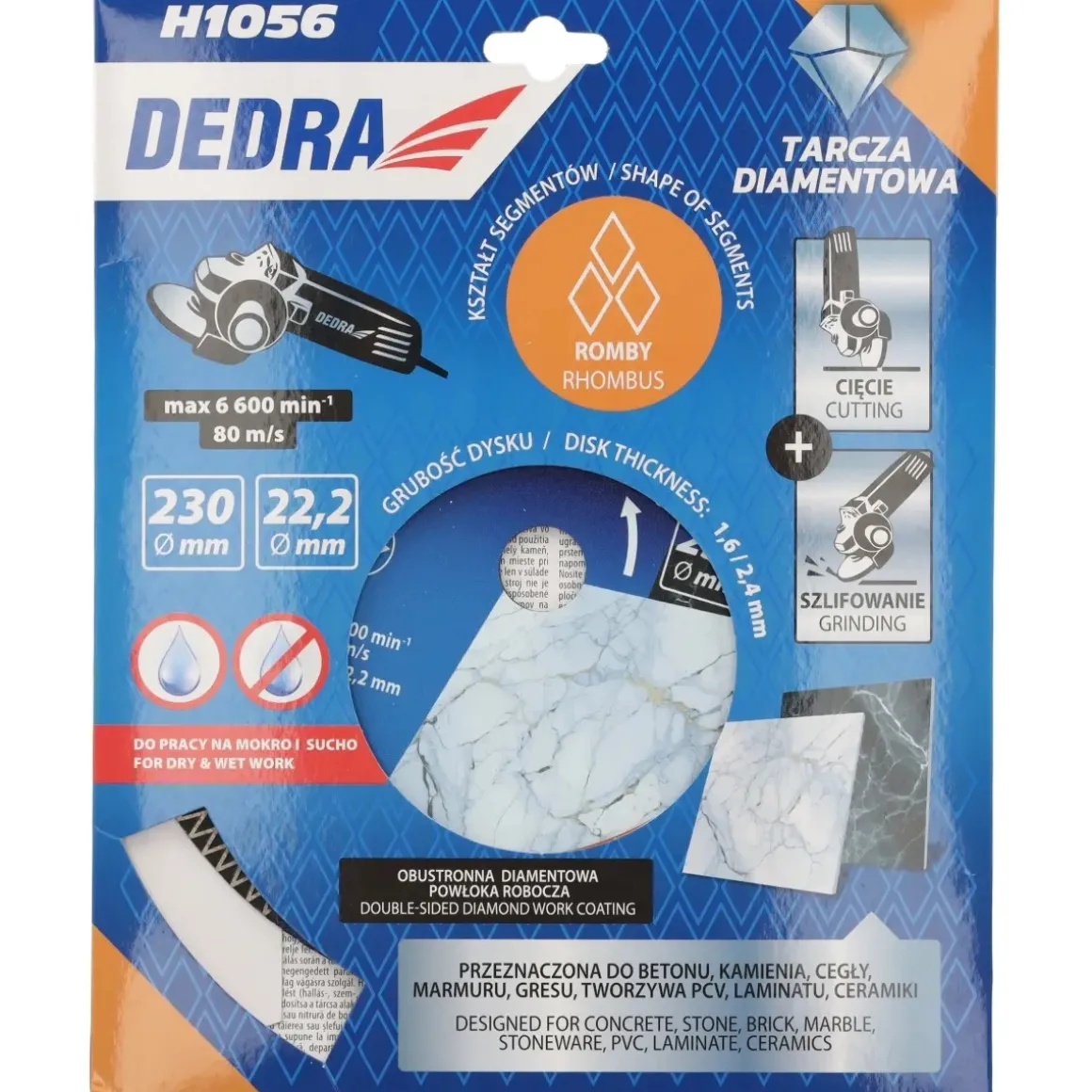 DEDRA H1056 Tarcza diamentowa 230mm romby tnąco-szlifująca gres beton granit płytki