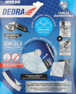 DEDRA H1036 Tarcza diamentowa 230mm Łuska/Rybia Łuska do betonu gresu ceramiki 22,2mm