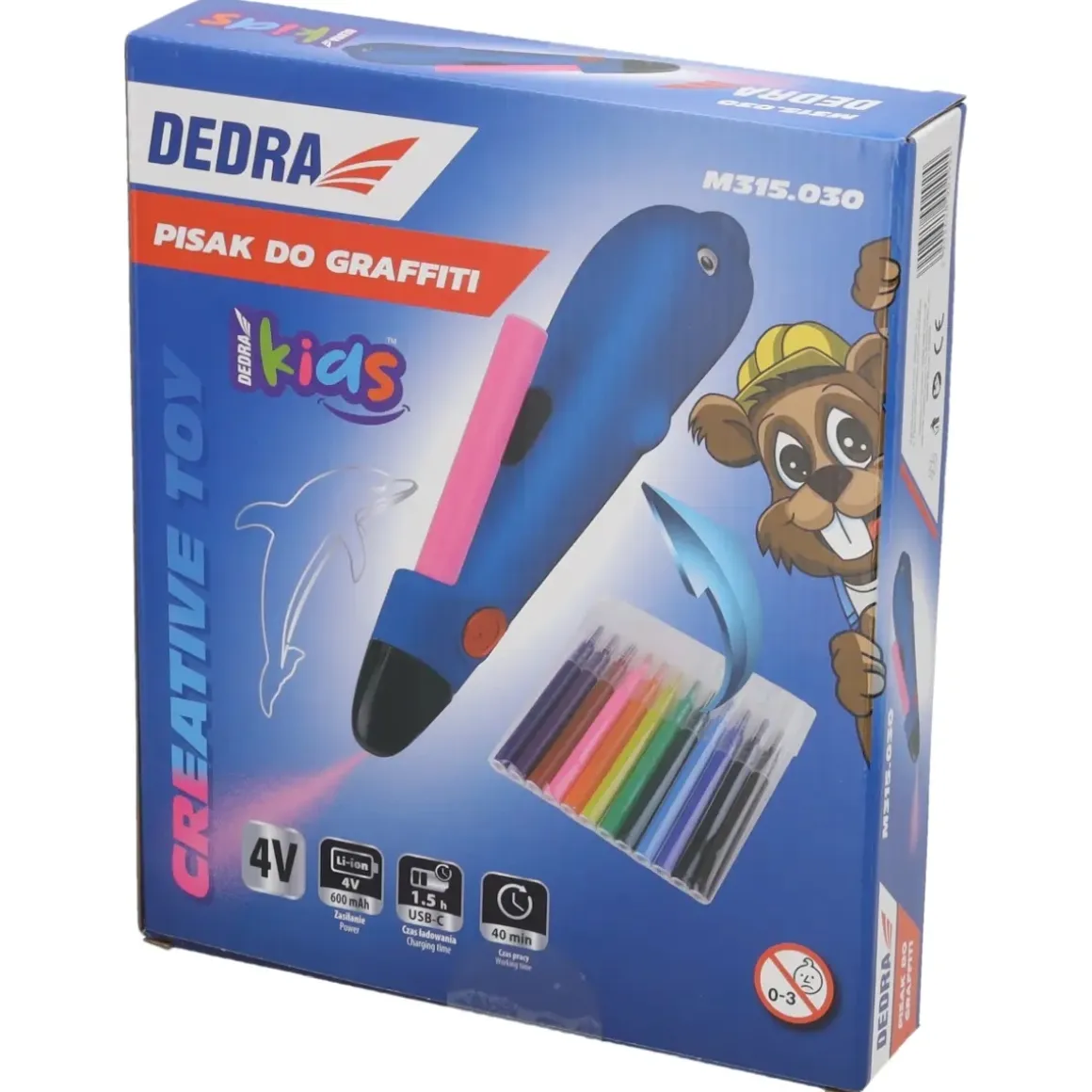 DEDRA Kids M315.030 Pisak do graffiti aerograf marker bezprzewodowy USB-C 12 markerów