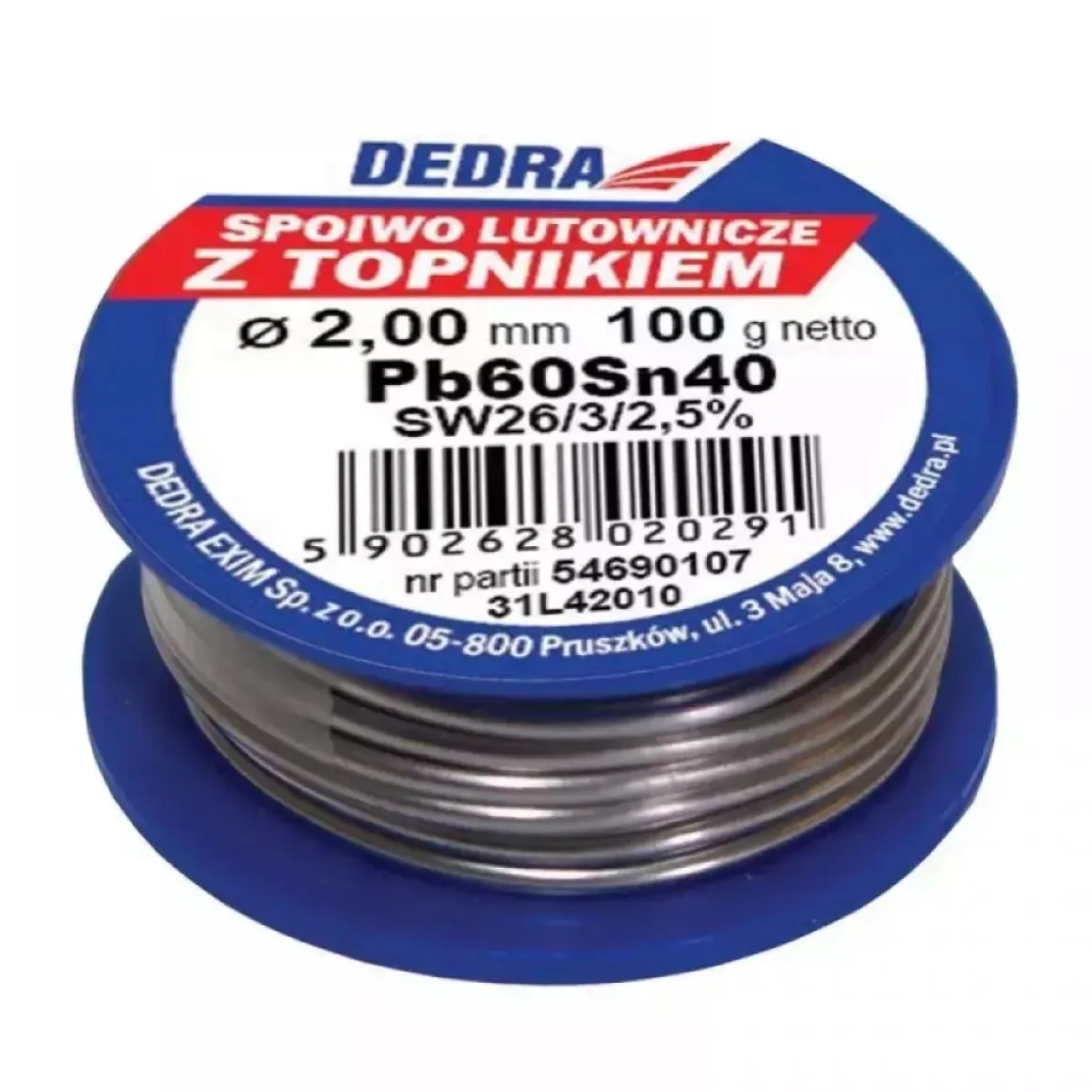 DEDRA 31L42010 Lut z topnikiem Pb60Sn40 2,0 mm 100 g spoiwo lutownicze cyna 40% Sn