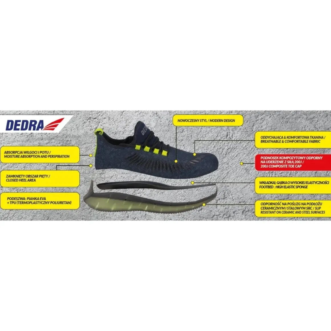 DEDRA M82AV Półbuty bezpieczne S1 SRC kompozyt, buty robocze ochronne, rozm. 40