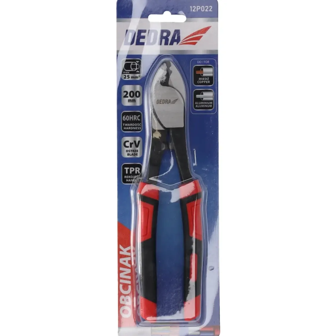 DEDRA 12P022 Obcinak nożyce do kabli 200 mm CrV, cięcie 25 mm, miedź aluminium