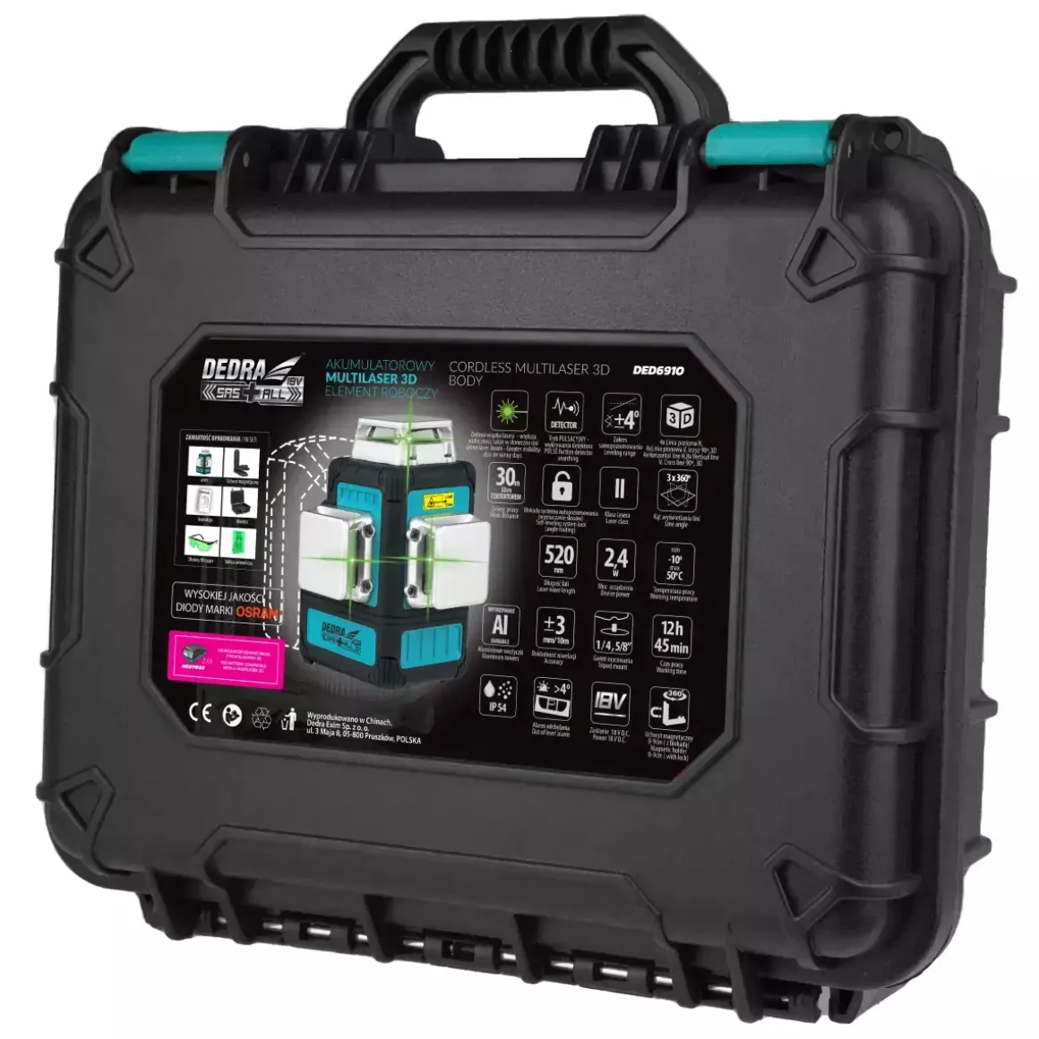 DEDRA SAS+ALL DED6910 Multilaser 3D poziomica laserowa zielony laser OSRAM niwelator