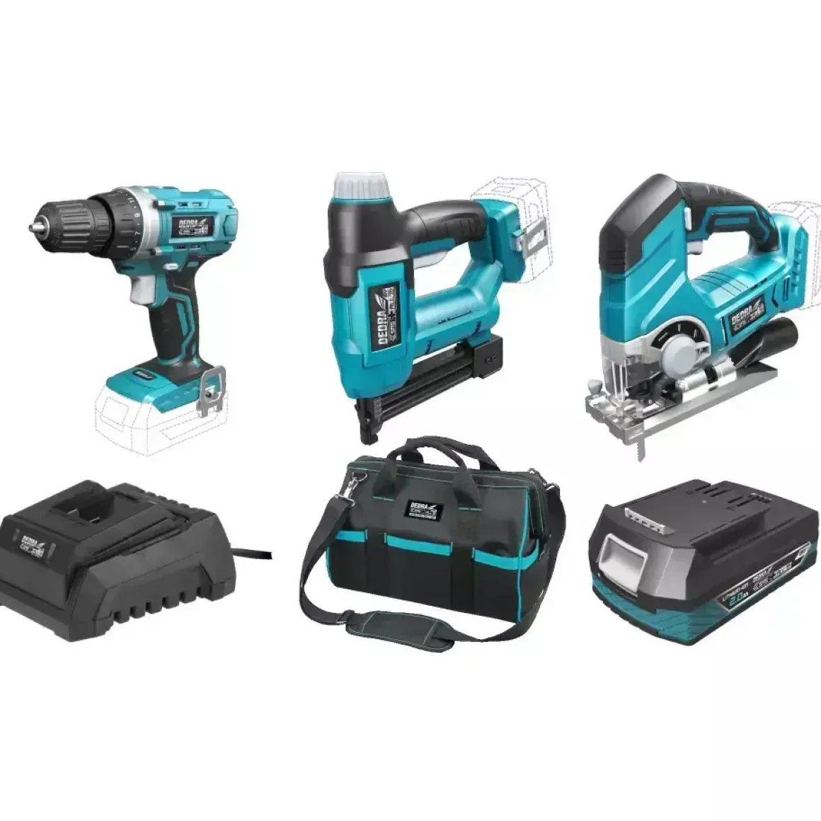 Dedra SAS+ALL DED7015 Zestaw narzędzi 18V wiertarko-wkrętarka zszywacz wyrzynarka 2Ah