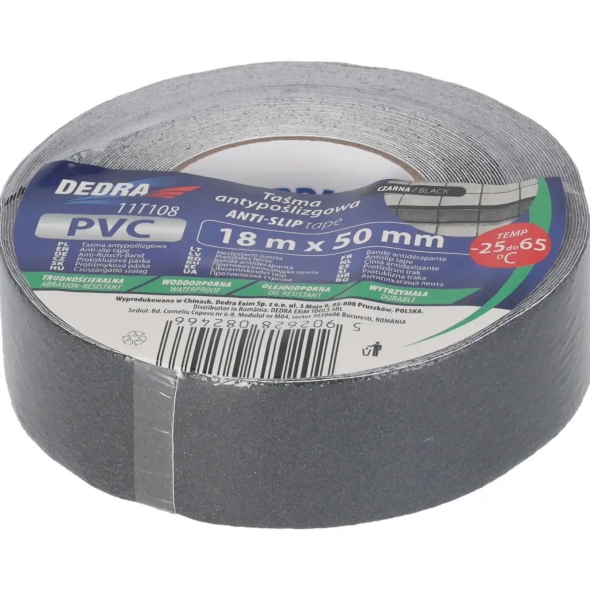 DEDRA 11T108 Taśma antypoślizgowa 50mmx18m czarna schodowa samoprzylepna PVC