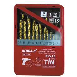 Dedra WITS19 Zestaw wierteł do metalu kobaltowych HSS-Co TiN 135° 1-10 mm 19 szt.