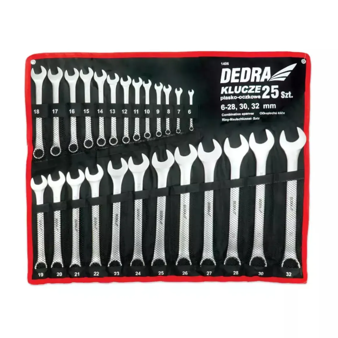 DEDRA 1406 Zestaw kluczy płasko-oczkowych 25 szt. CrV 6-28,30,32 mm, klucze oczkowe i płaskie