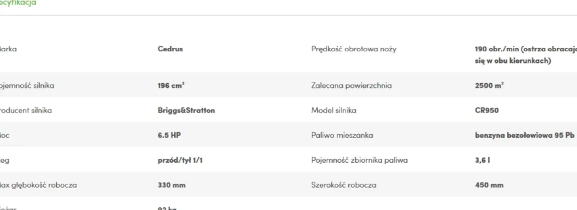 Glebogryzarka przeciwbieżna Cedrus GL03 PRO B&S 6,5KM Briggs
