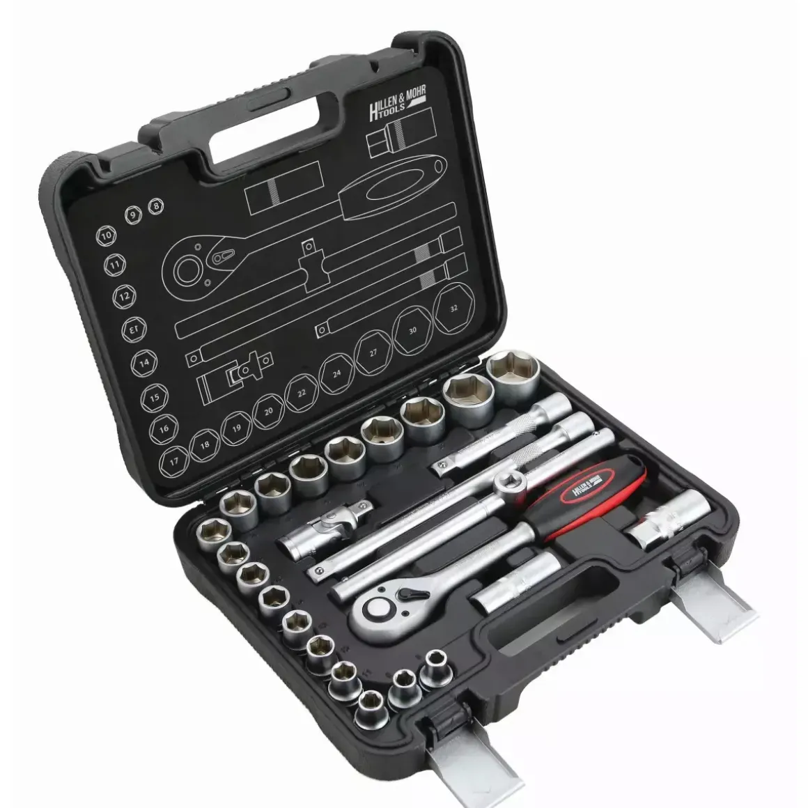 Hillen&Mohr 17K025A Zestaw kluczy nasadowych 1/2" 25 szt. nasadki grzechotka CrV