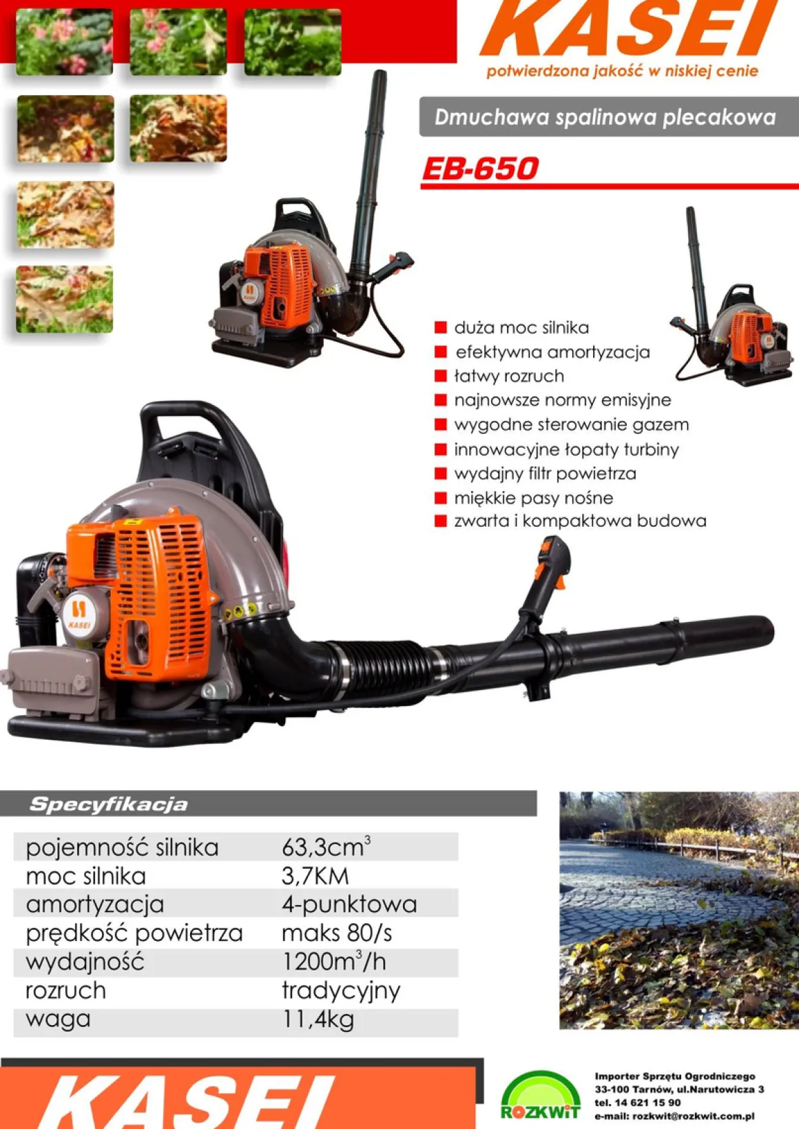 KASEI EB-650-E DMUCHAWA DO LIŚCI PLECAKOWA OGRODOWA 3,7 KM