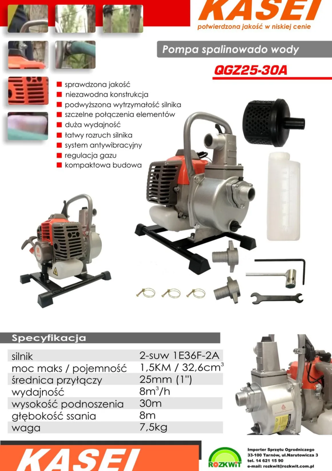 KASEI QGZ25-30A MOTOPOMPA POMPA STRAŻACKA SPALINOWA DO WODY BRUDNEJ CZYSTEJ WYSOKOWYDAJNA 8000 l/h 8m3/h