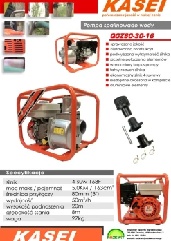 KASEI QGZ80-30-16 MOTOPOMPA POMPA STRAŻACKA SPALINOWA SZLAMOWA DO WODY BRUDNEJ CZYSTEJ WYSOKOWYDAJNA 3" 5KM 50000 l/h