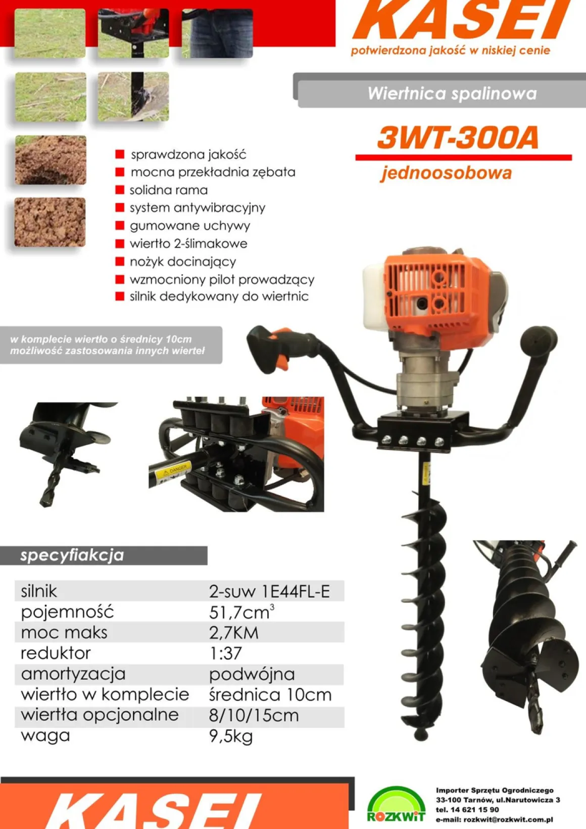 KASEI 3WT-300A WIERTNICA GLEBOWA SPALINOWA ŚWIDER GLEBOWY DO ZIEMI JEDNOOSOBOWA + WIERTŁO