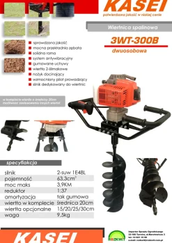 KASEI 3WT-300B WIERTNICA GLEBOWA SPALINOWA ŚWIDER GLEBOWY DO ZIEMI DWUOSOBOWA Z WIERTŁEM