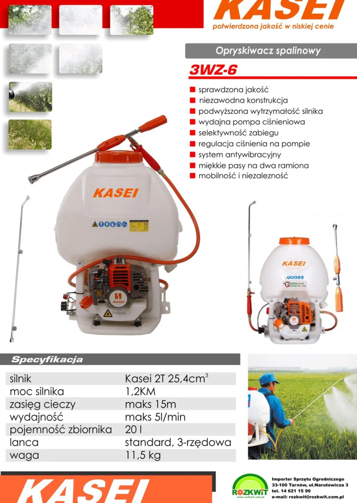 KASEI 3WZ-6 OPRYSKIWACZ SPALINOWY CIŚNIENIOWY PLECAKOWY 15L.