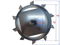KOŁA ŁOPATKOWE METALOWE ŻELAZNE DO GLEBOGRYZARKI MASTERCUT HSDT80 OŚ 28mm  ŚREDNICA 360mm