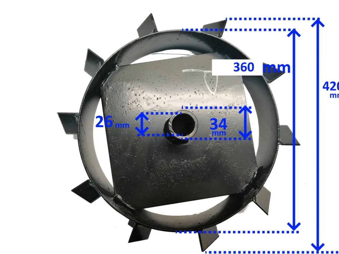 KOŁA ŁOPATKOWE METALOWE ŻELAZNE DO GLEBOGRYZARKI MASTERCUT , TRIUNFO S48, S50, S60, PTT90, HSDT100TS OŚ 26mm ŚREDNICA 440mm