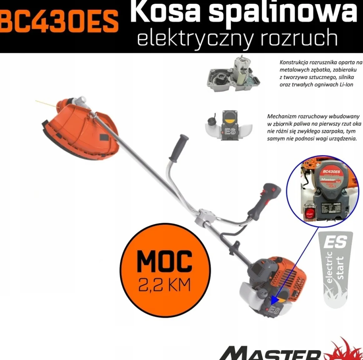 MASTERCUT BC430ES KOSA SPALINOWA Z ROZRUSZNIKIEM ELEKTRYCZNYM ESTART KOSA DO TRAWY WYKASZARKA PODKASZARKA PODCINARKA 2,2KM