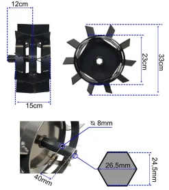 MASTERCUT ZU65018ZU KOŁA ŁOPATKOWE METALOWE ŻELAZNE GLEBOGRYZARKI HSDT OŚ SZEŚCIOKĄTNA ŚREDNICA 330MM