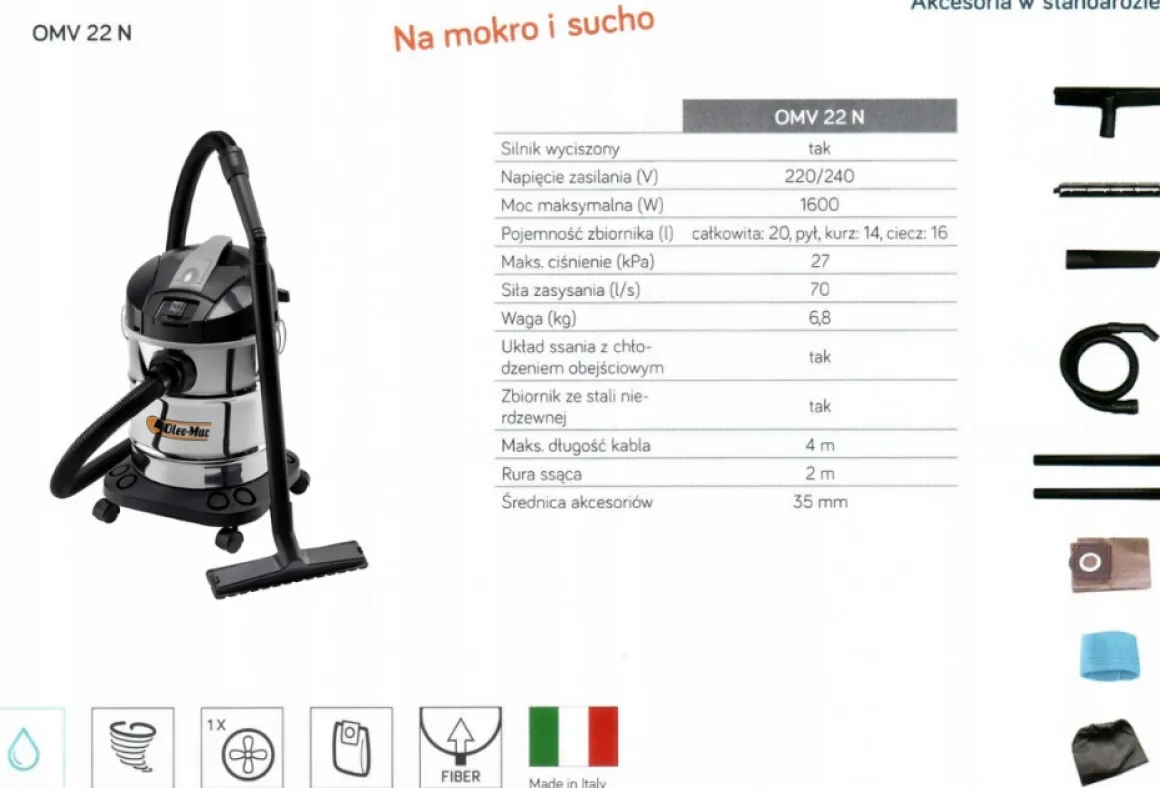 OLEO MAC OMV 22 N ODKURZACZ PRZEMYSŁOWY UNIWERSALNY WARSZTATOWY NA MOKRO i SUCHO MOC 1600W KLASA PREMIUM 9355001100 EWIMAX-OFICJALNY DYSTRYBUTOR - AUTORYZOWANY DEALER OLEO-MAC
