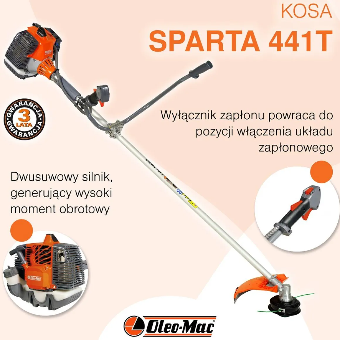 OLEO MAC SPARTA 441 T KOSA SPALINOWA DO TRAWY WYKASZARKA PODKASZARKA PODCINARKA TRYMER 2.2km PREMIUM