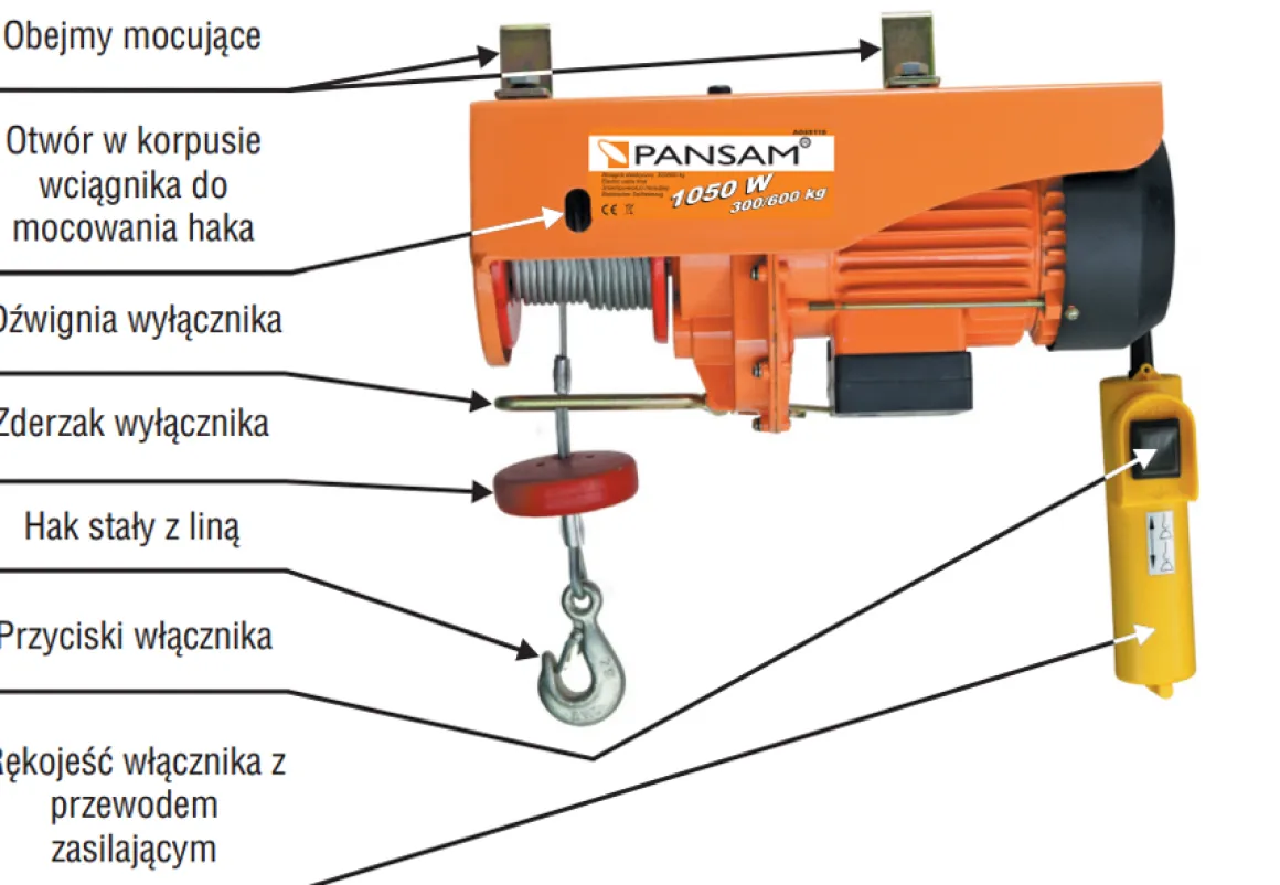 PANSAM A045120 WCIĄGARKA WYCIĄGARKA ELEKTRYCZNA LINOWA 1050W 800kg EWIMAX - OFICJALNY DYSTRYBUTOR - AUTORYZOWANY DEALER PANSAM
