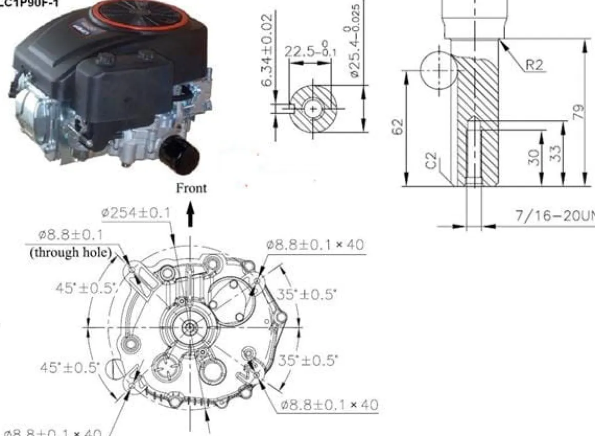 SILNIK LONCIN LC1P88F / EMAK K1250 DO TRAKTORKA SPALINOWY BENZYNOWY 12 KM 413 cm3 JEDNOCYLINDROWY WAŁ PIONOWY WALCOWY 25,4 mm MOTOR HONDA ,VANGUARD , BRIGGS , KOHLER, KAWASAKI