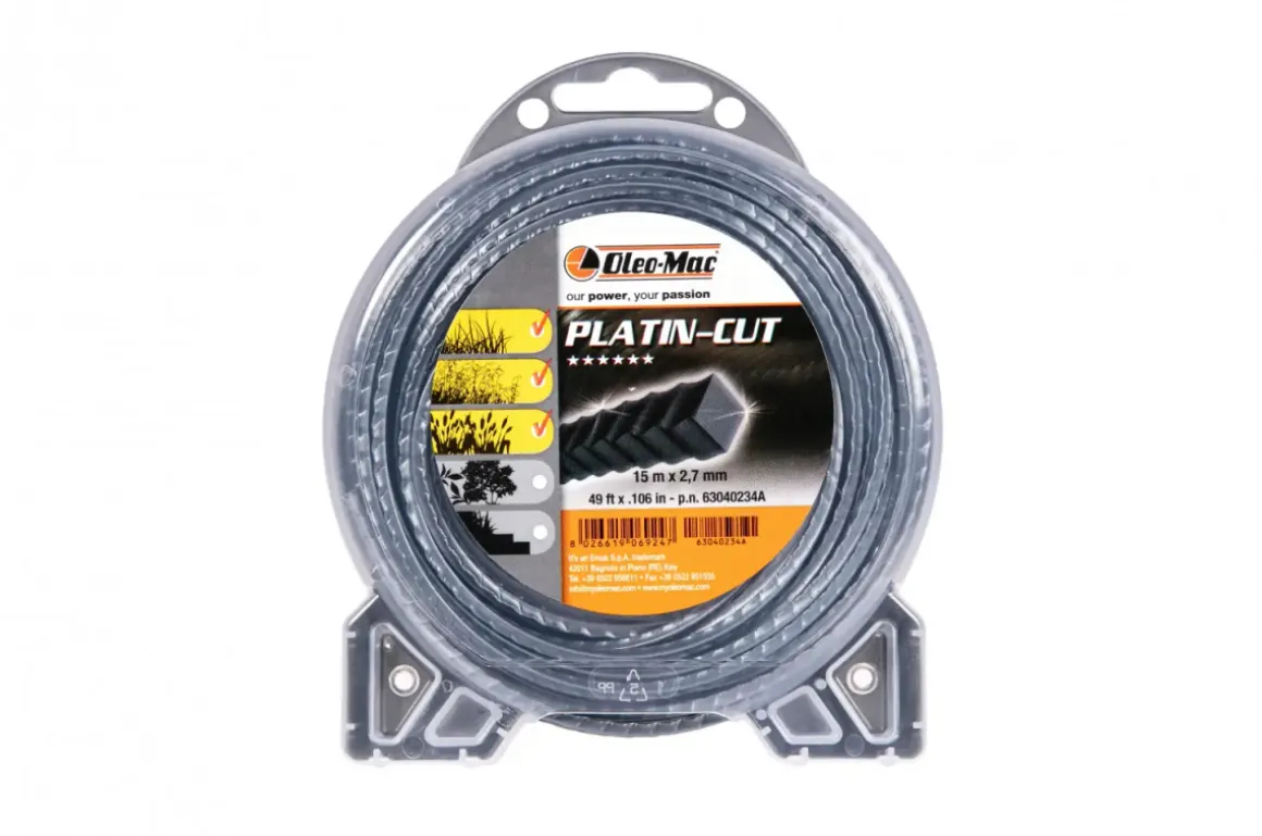 ŻYŁKA TNĄCA OLEO-MAC 2,7/15M 2-WARSTWOWA PLATIN-CUT PROFIL KWADRATOWY ZĄBKOWANY, BLISTER 63040234A